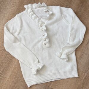 SHEIN White Ruffled V-Neck Sweater